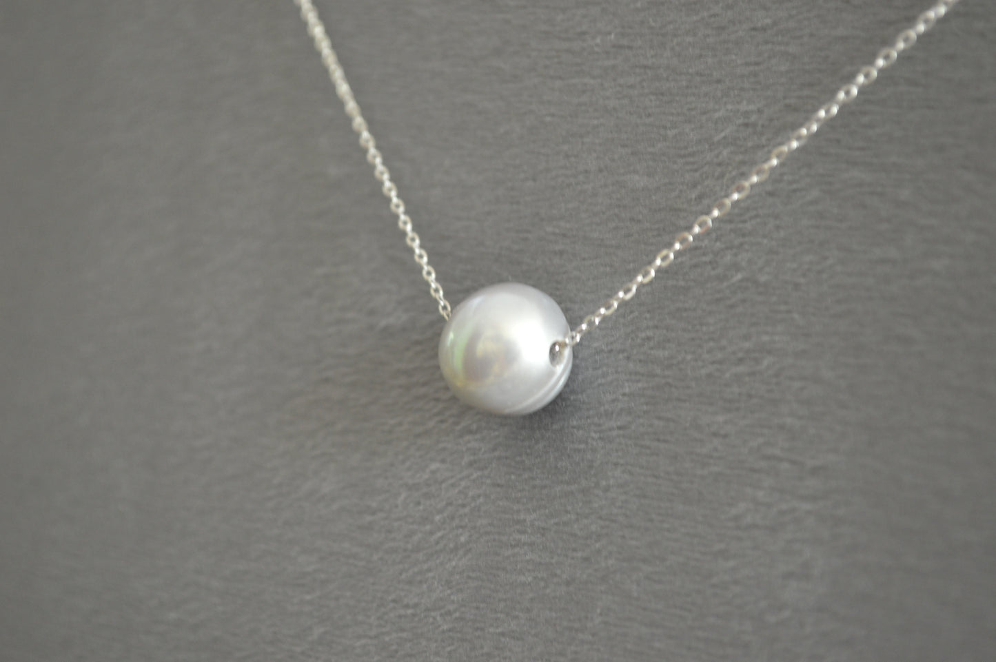 Light Gray Freshwater Pearl on 18” Chain w/ Adjustable Slide Bead