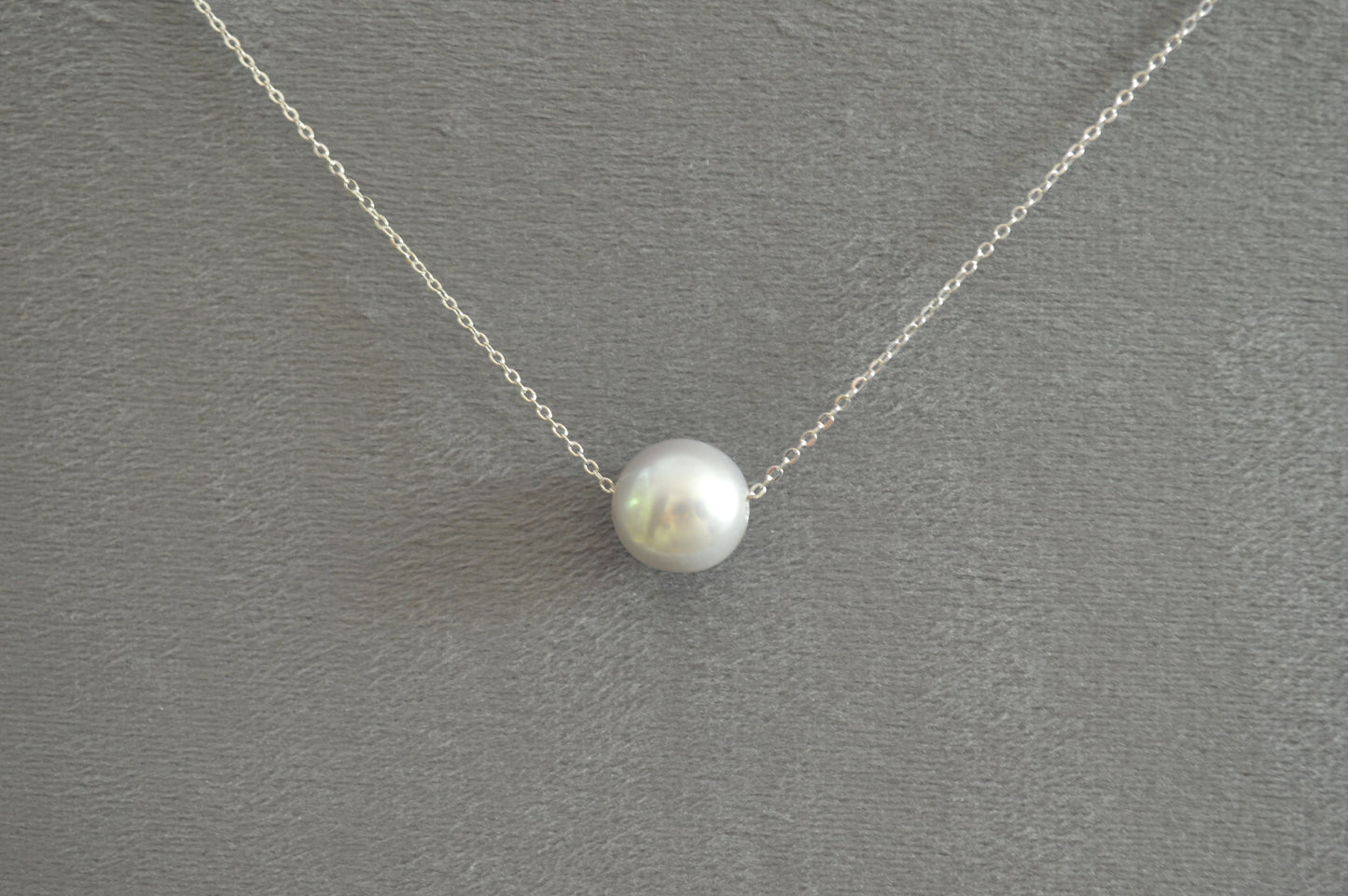 Light Gray Freshwater Pearl on 18” Chain w/ Adjustable Slide Bead