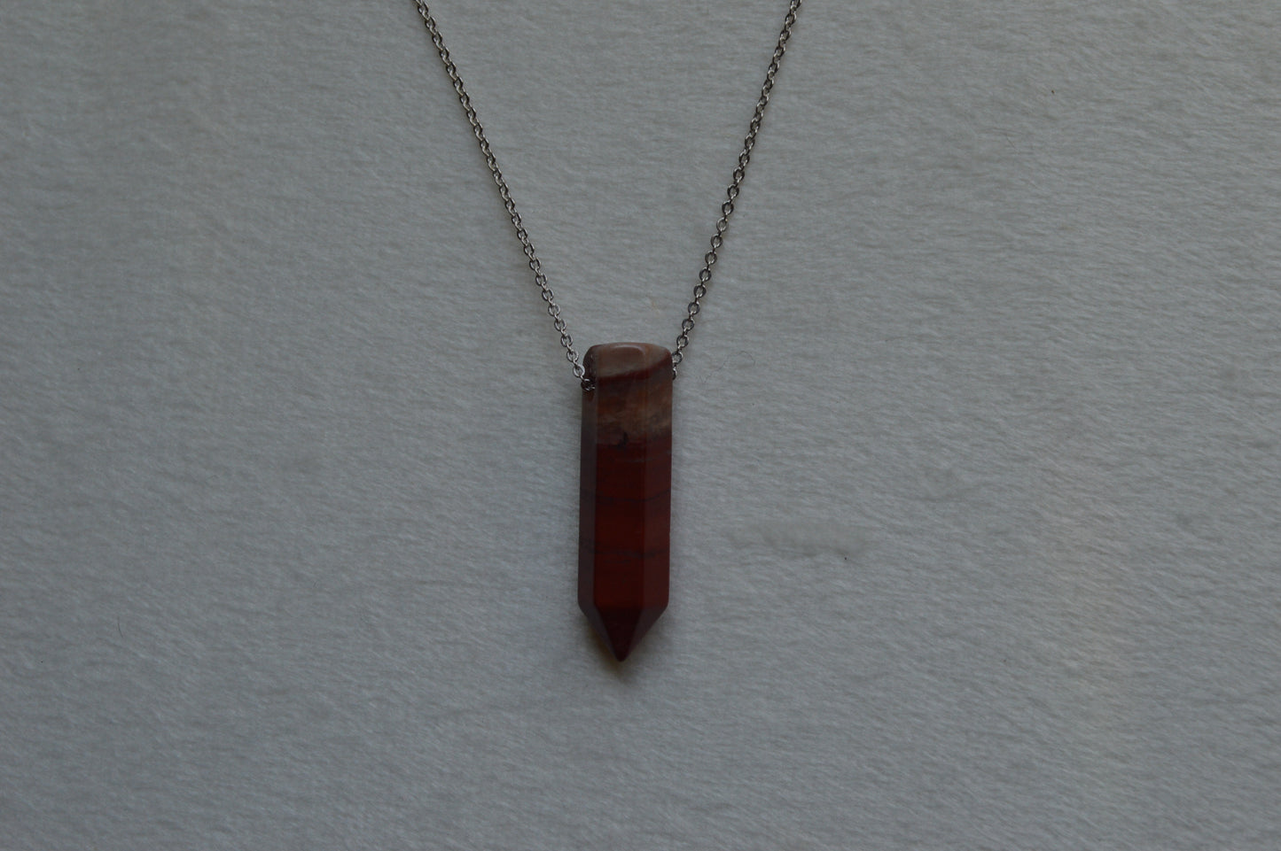 African Grey Bloodstone Crystal Bullet Point 18” Necklace w/ Adjustable Slide Bead