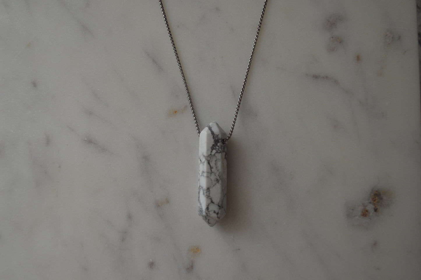 White Howlite Alpha Crystal Point 20” Necklace w/ Adjustable Slide Bead