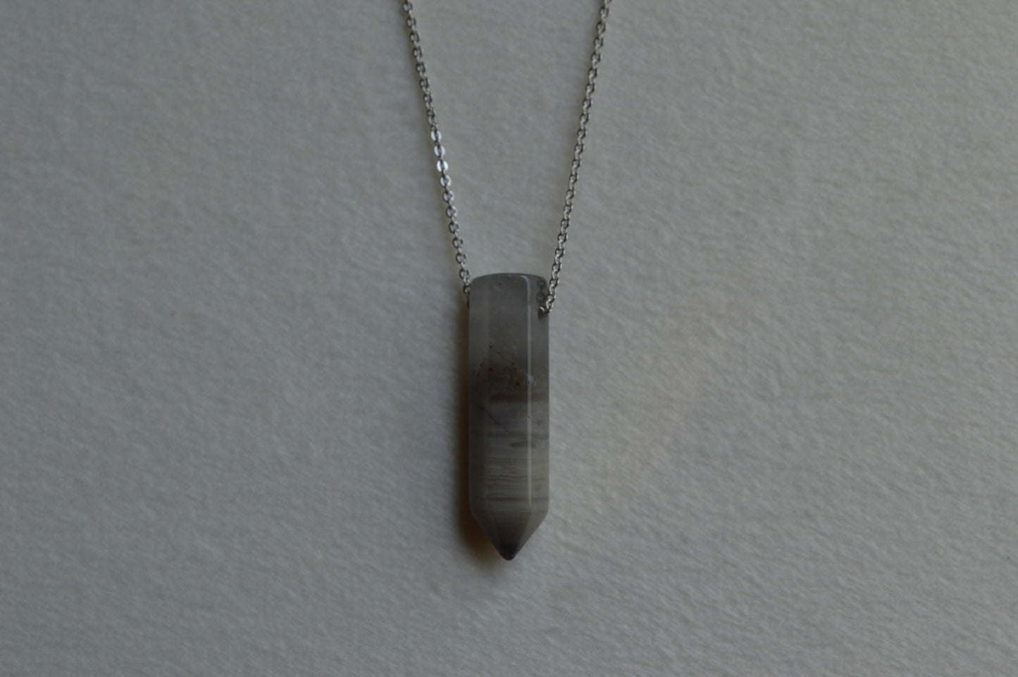 African Grey Bloodstone Crystal Bullet Point 18” Necklace w/ Adjustable Slide Bead