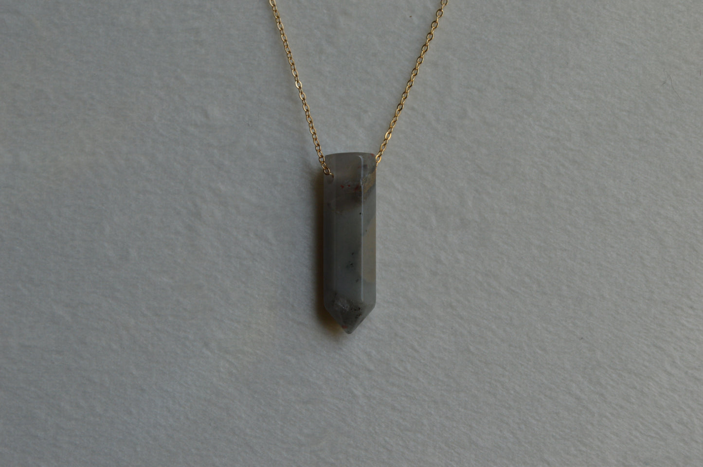 African Grey Bloodstone Crystal Bullet Point 18” Necklace w/ Adjustable Slide Bead