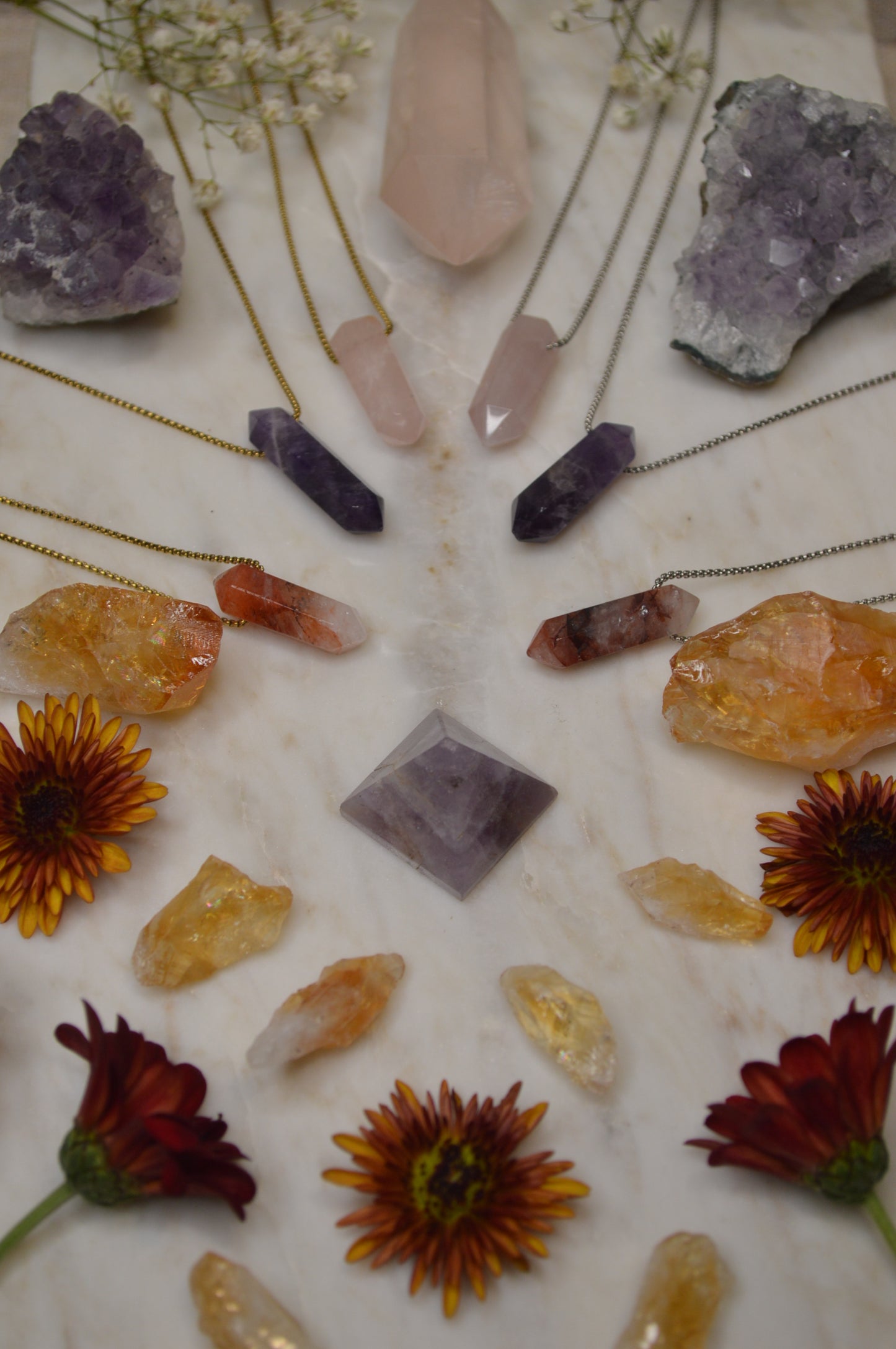 Mini Blood Quartz Crystal Point 18” Necklace w/ Adjustable Slide Bead