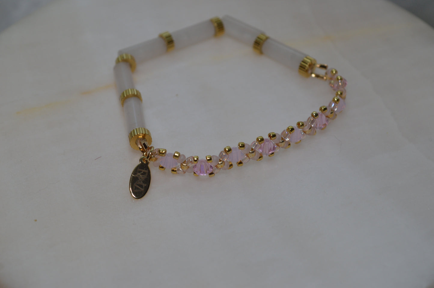 Rose Quartz Half Stretch Gold Bracelet