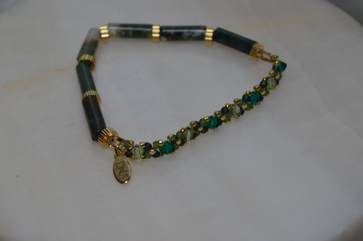 Moss Agate Half Stretch Gold Bracelet