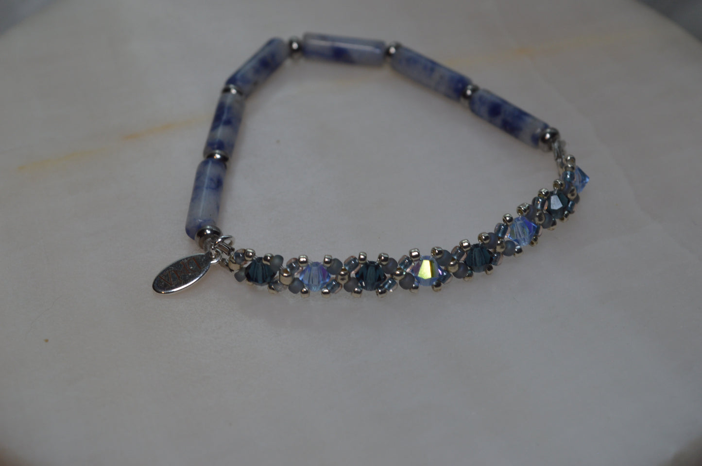 Blue Spot Jasper Half Stretch Silver Bracelet