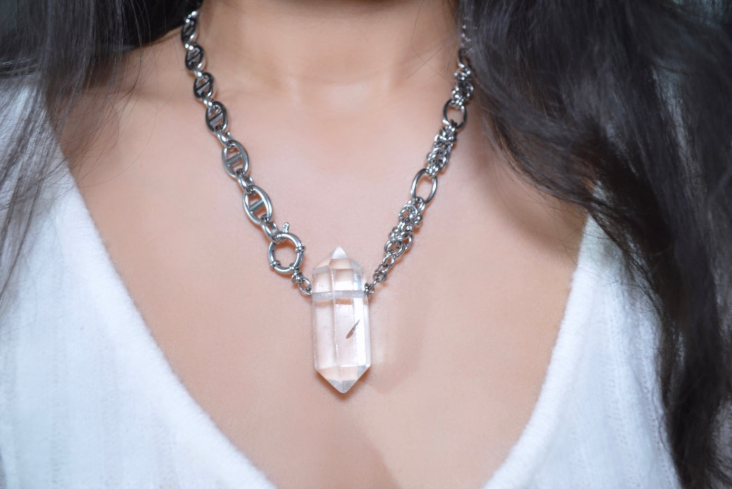 Helix Quartz & Byzantine Link Necklace