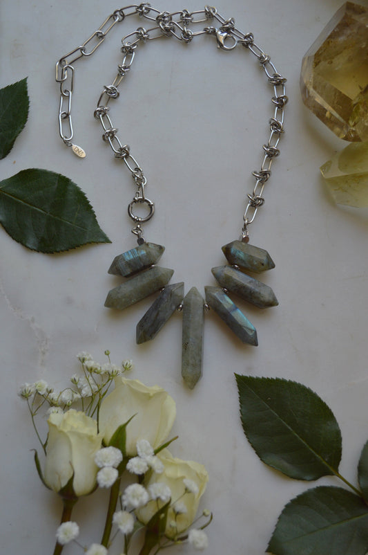 First of 7 Labradorite Statement Necklace (Silver)