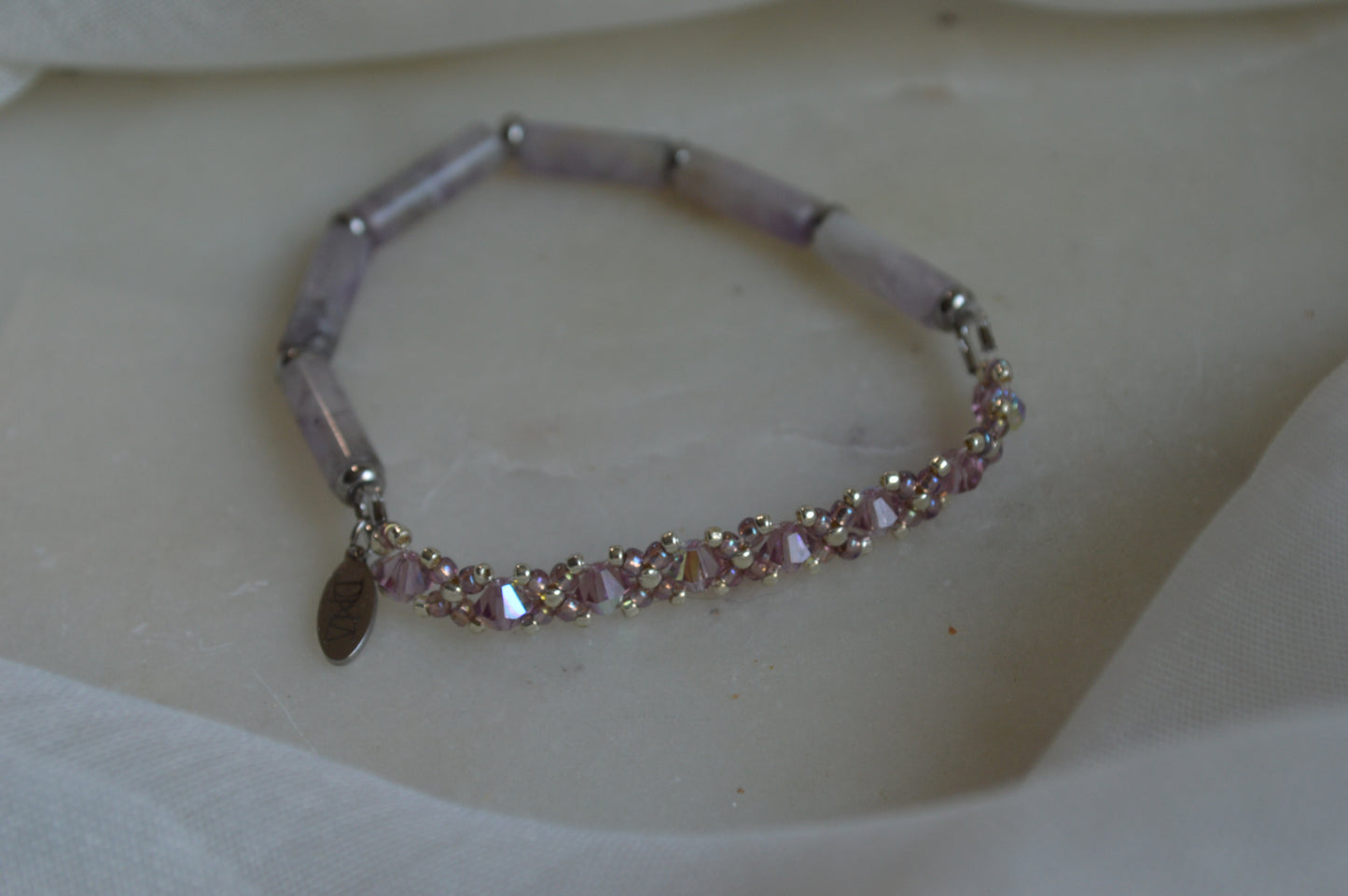 Amethyst Healix Half Stretch Silver Bracelet