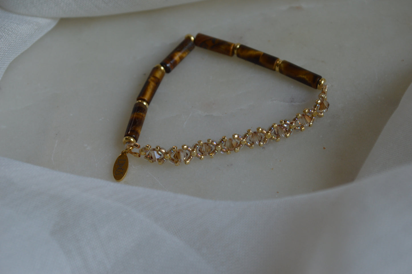 Tiger's Eye Healix Half Stretch Gold Bracelet