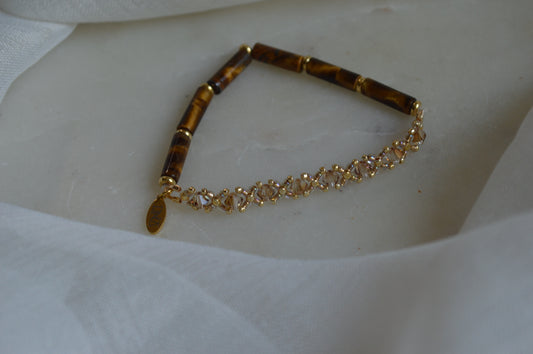 Tiger's Eye Healix Half Stretch Gold Bracelet