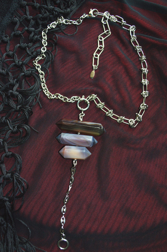 Dusk Botswana Agate Lariat Necklace (Silver)