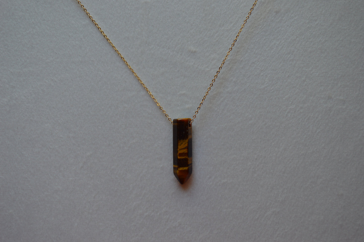 Tiger’s Eye Crystal Bullet Point 18” Necklace w/ Adjustable Slide Bead