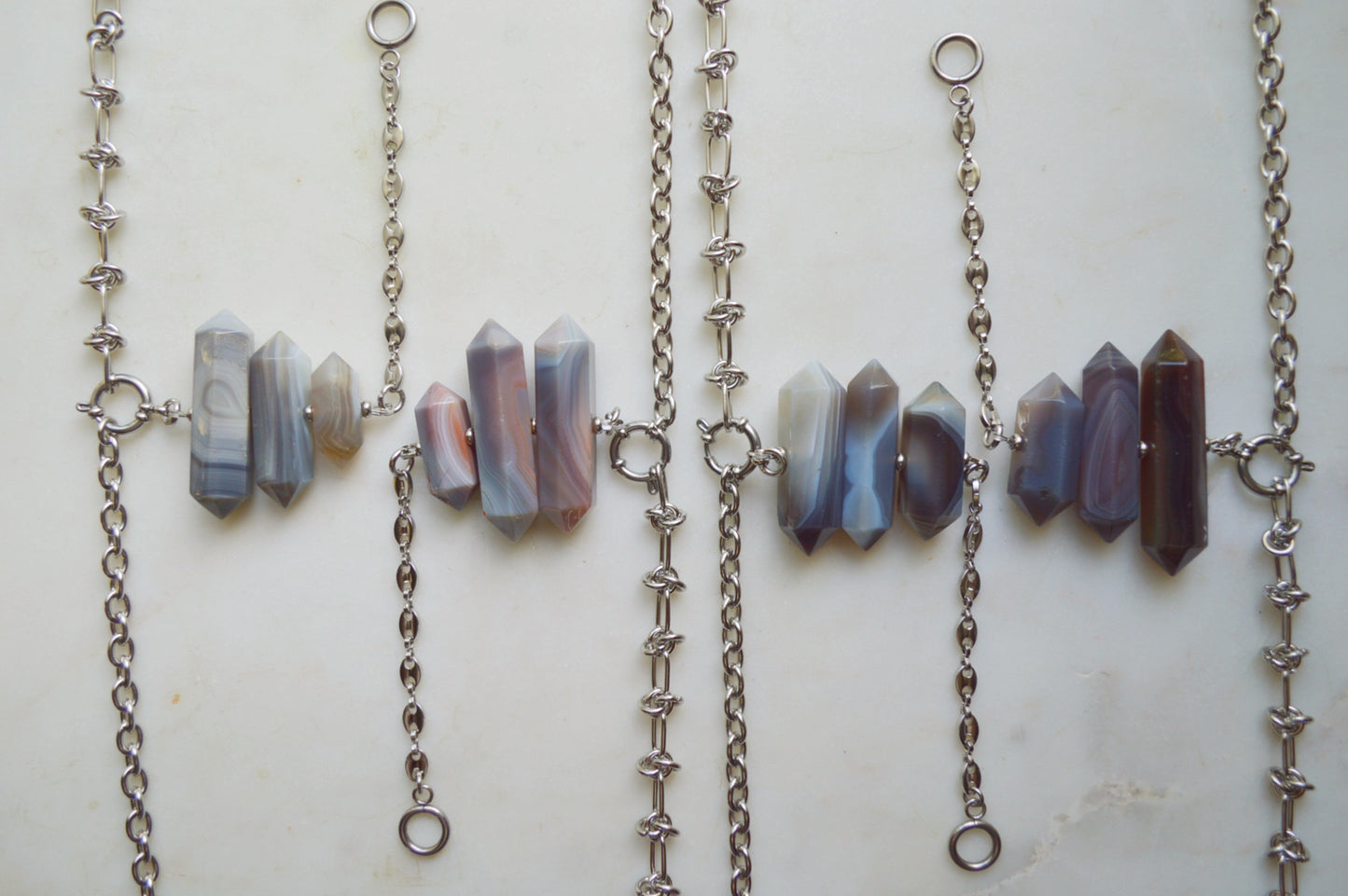 Dawn Botswana Agate Lariat Necklace (Silver)