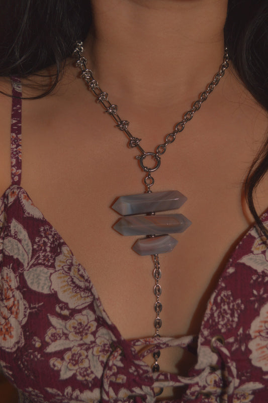 Dawn Botswana Agate Lariat Necklace (Silver)