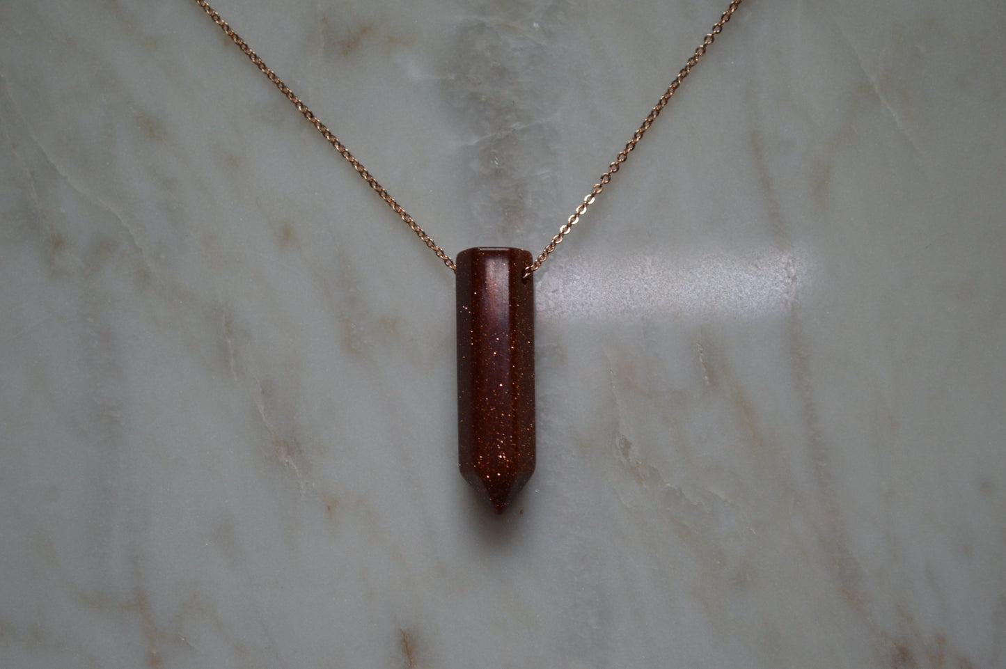 Red Goldstone Crystal Bullet Point 18” Necklace w/ Adjustable Slide Bead