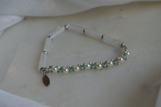 Clear Quartz Healix Half Stretch Silver Bracelet