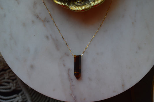 Tiger’s Eye Crystal Bullet Point 18” Necklace w/ Adjustable Slide Bead