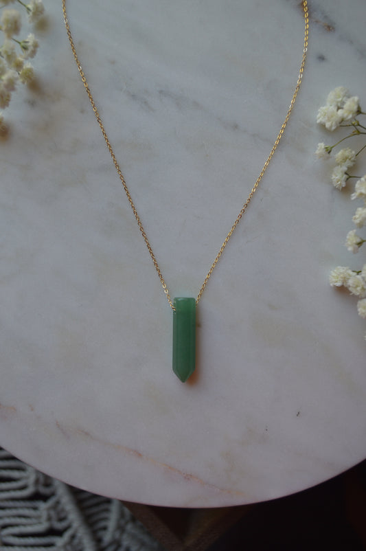 Green Aventurine Crystal Bullet Point 18” Necklace w/ Adjustable Slide Bead