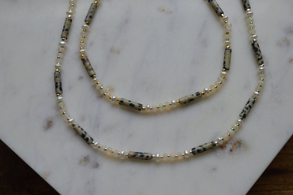 18" Freshwater Dalmatian Opal Necklace with Adjustable Slide Bead