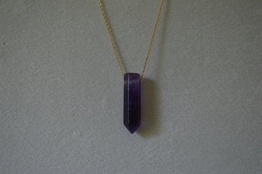 Amethyst Crystal Bullet Point 18” Necklace w/ Adjustable Slide Bead