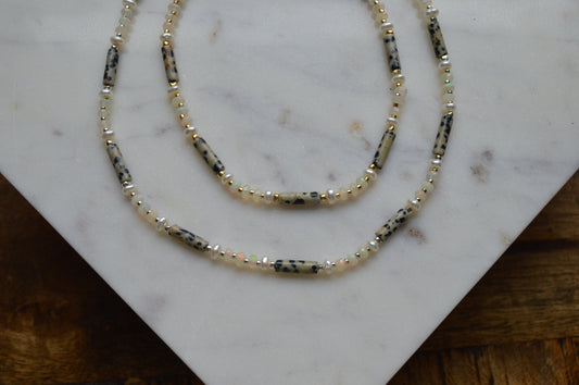 18" Freshwater Dalmatian Opal Necklace with Adjustable Slide Bead