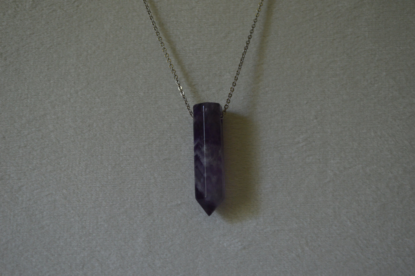 Amethyst Crystal Bullet Point 18” Necklace w/ Adjustable Slide Bead