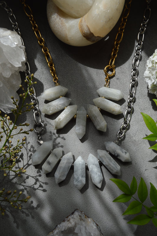 7pt Moonstone Stainless Statement Necklace
