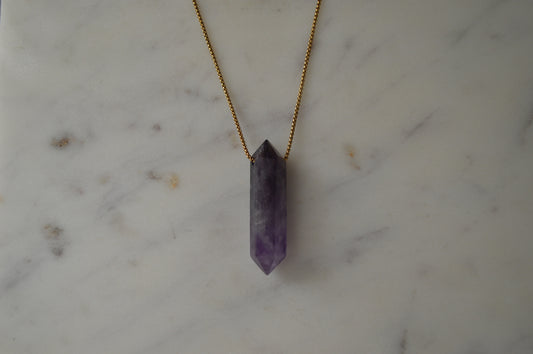 Amethyst Alpha Crystal Point 20” Necklace w/ Adjustable Slide Bead