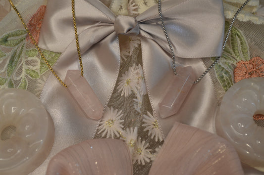 Mini Rose Quartz Crystal Point 18” Necklace w/ Adjustable Slide Bead