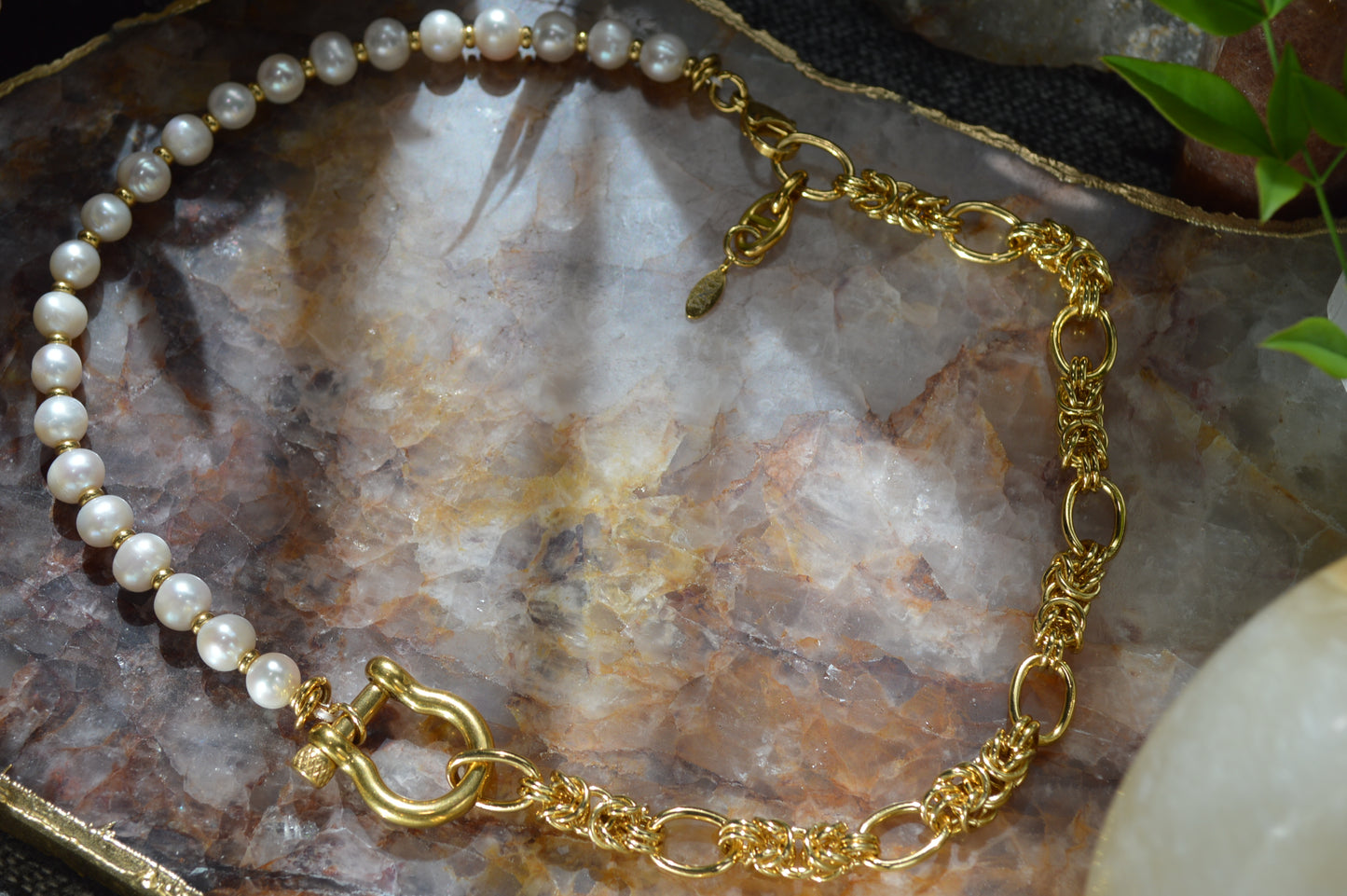 19" Shackle's Pearls & Byzantine Gold Necklace