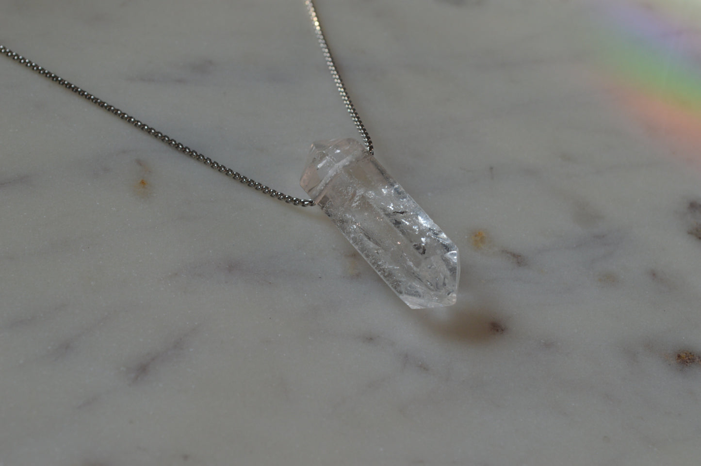 Clear Quartz Alpha Crystal Point 20” Necklace w/ Adjustable Slide Bead