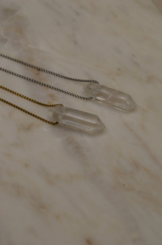Mini Clear Quartz Crystal Point 18” Necklace w/ Adjustable Slide Bead