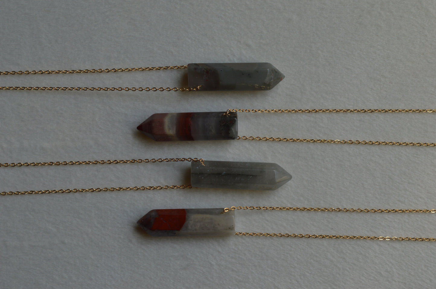 African Grey Bloodstone Crystal Bullet Point 18” Necklace w/ Adjustable Slide Bead