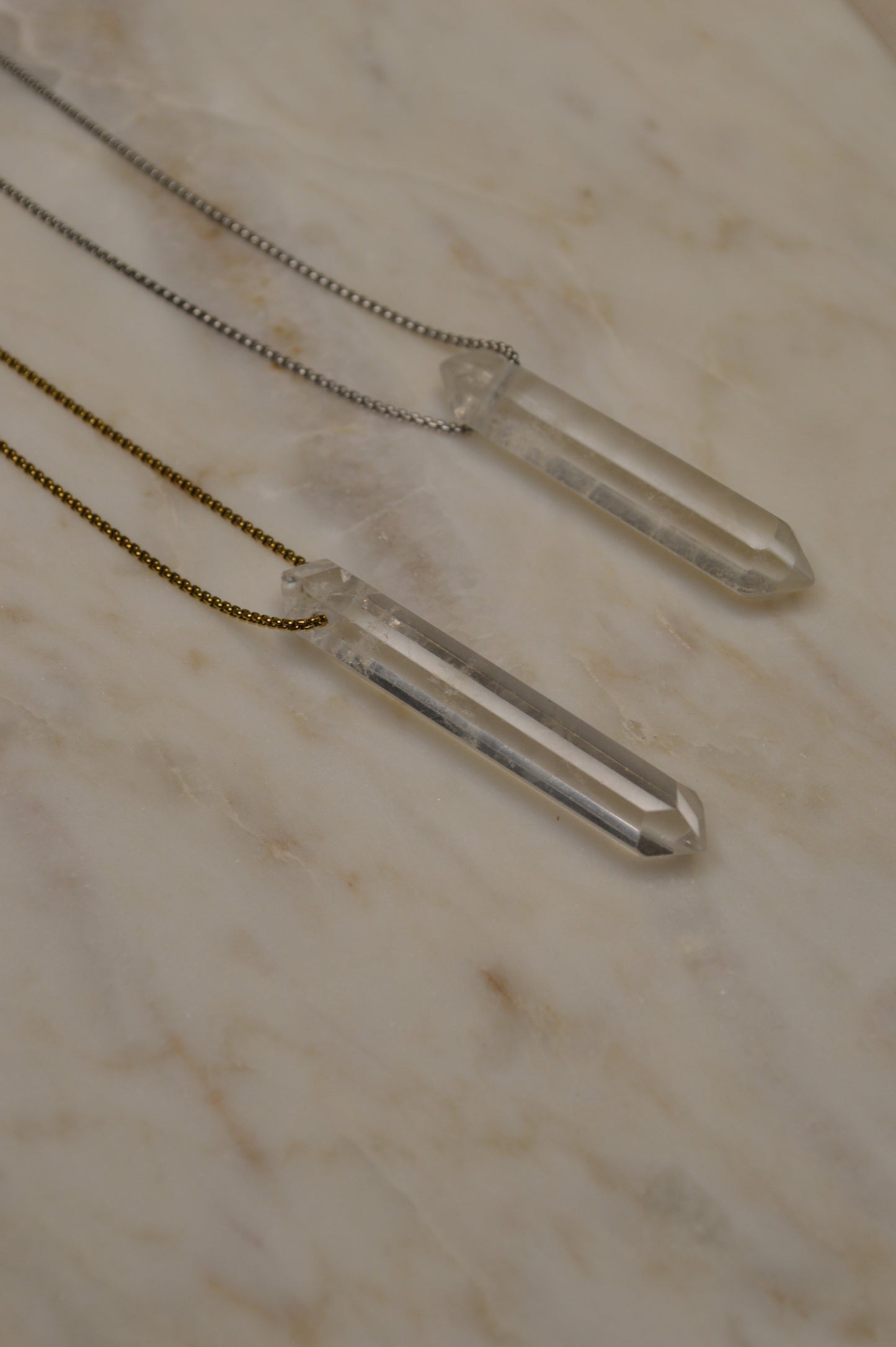 Icy Clear Quartz Crystal Point 20” Necklace w/ Adjustable Slide Bead