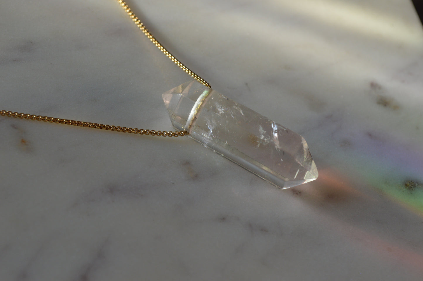 Clear Quartz Alpha Crystal Point 20” Necklace w/ Adjustable Slide Bead