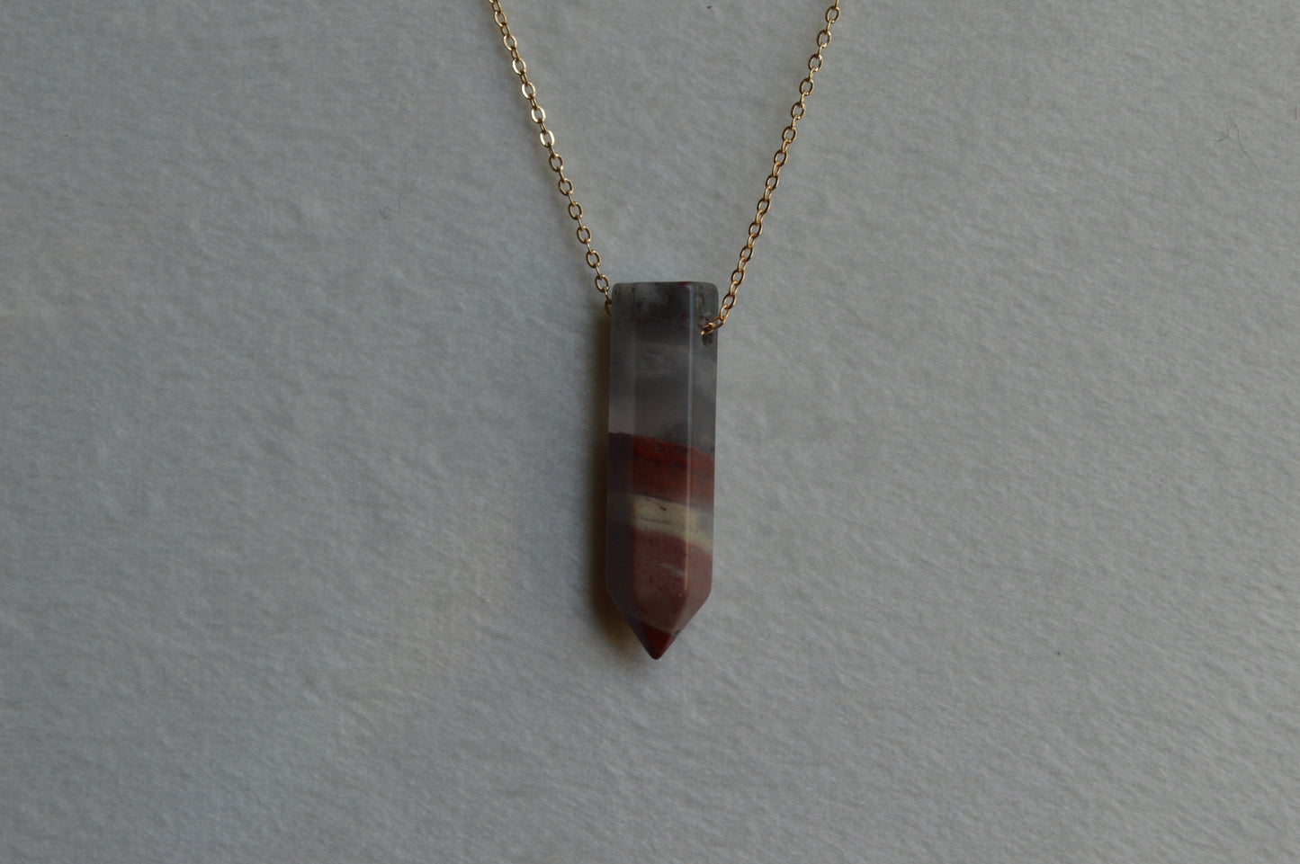 African Grey Bloodstone Crystal Bullet Point 18” Necklace w/ Adjustable Slide Bead