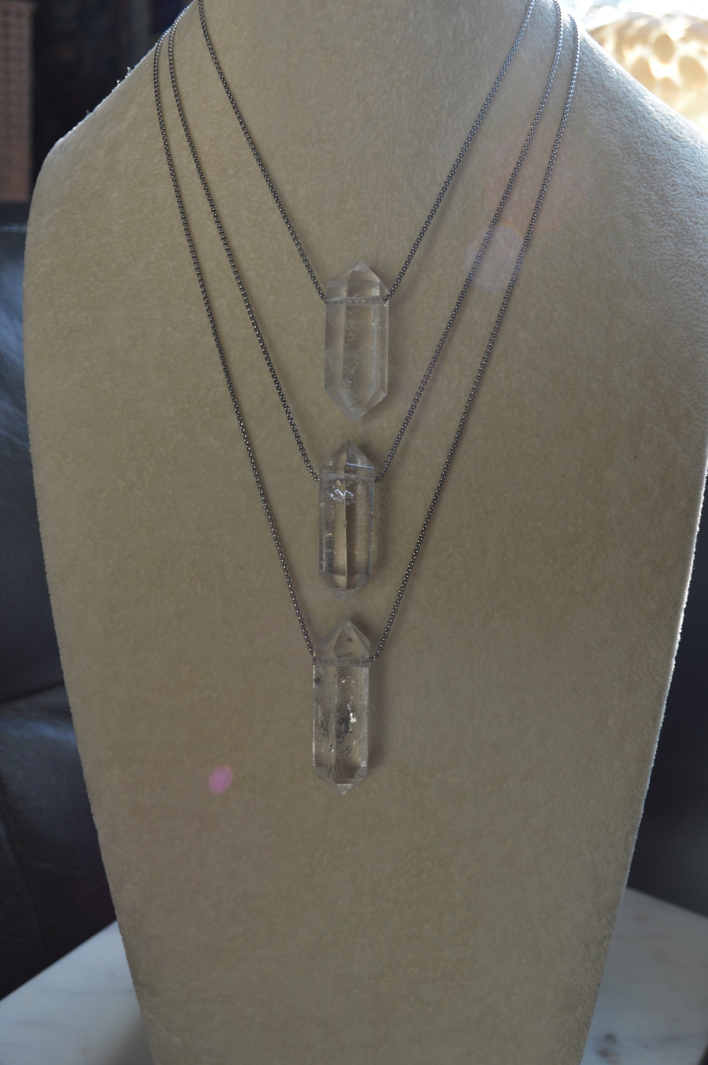 Clear Quartz Alpha Crystal Point 20” Necklace w/ Adjustable Slide Bead