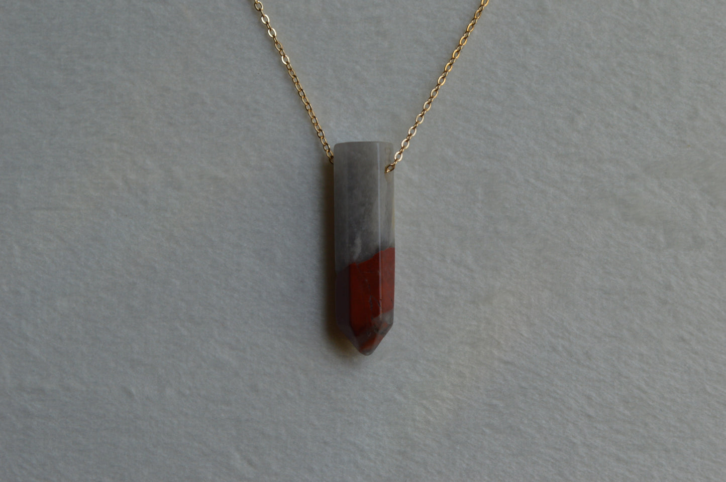 African Grey Bloodstone Crystal Bullet Point 18” Necklace w/ Adjustable Slide Bead