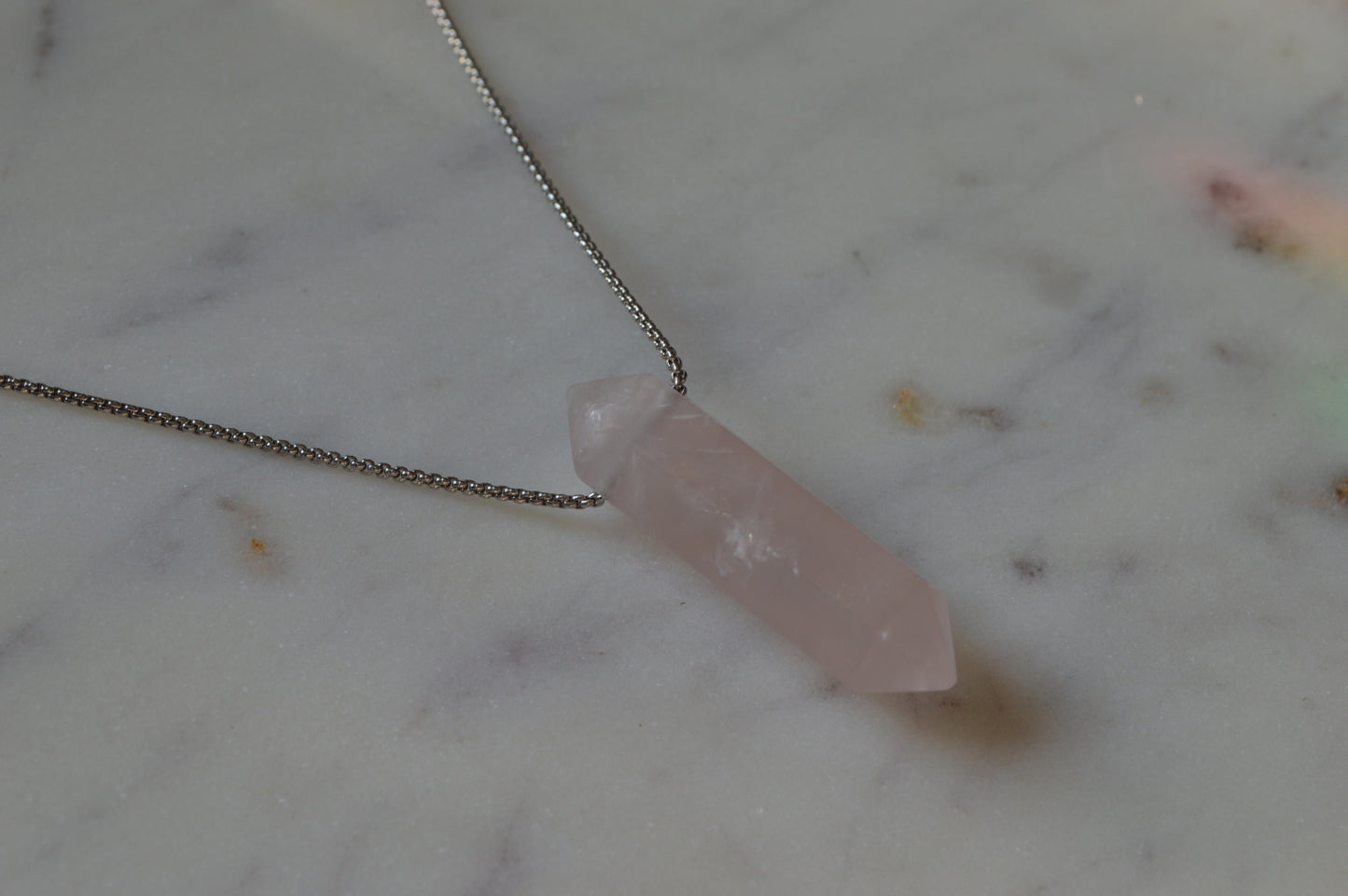 Matte Rose Quartz Alpha Crystal Point 20” Necklace w/ Adjustable Slide Bead