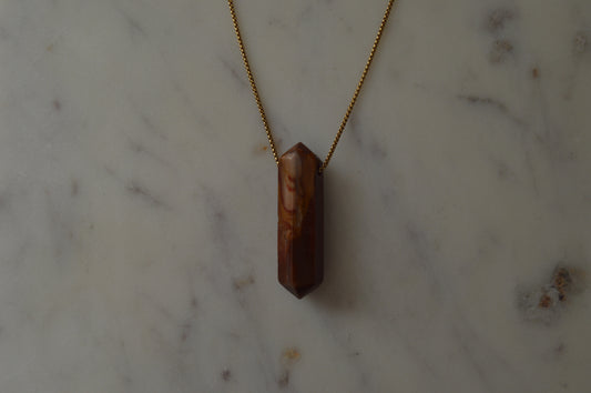 Petrified Wood Alpha Crystal Point 20” Necklace w/ Adjustable Slide Bead