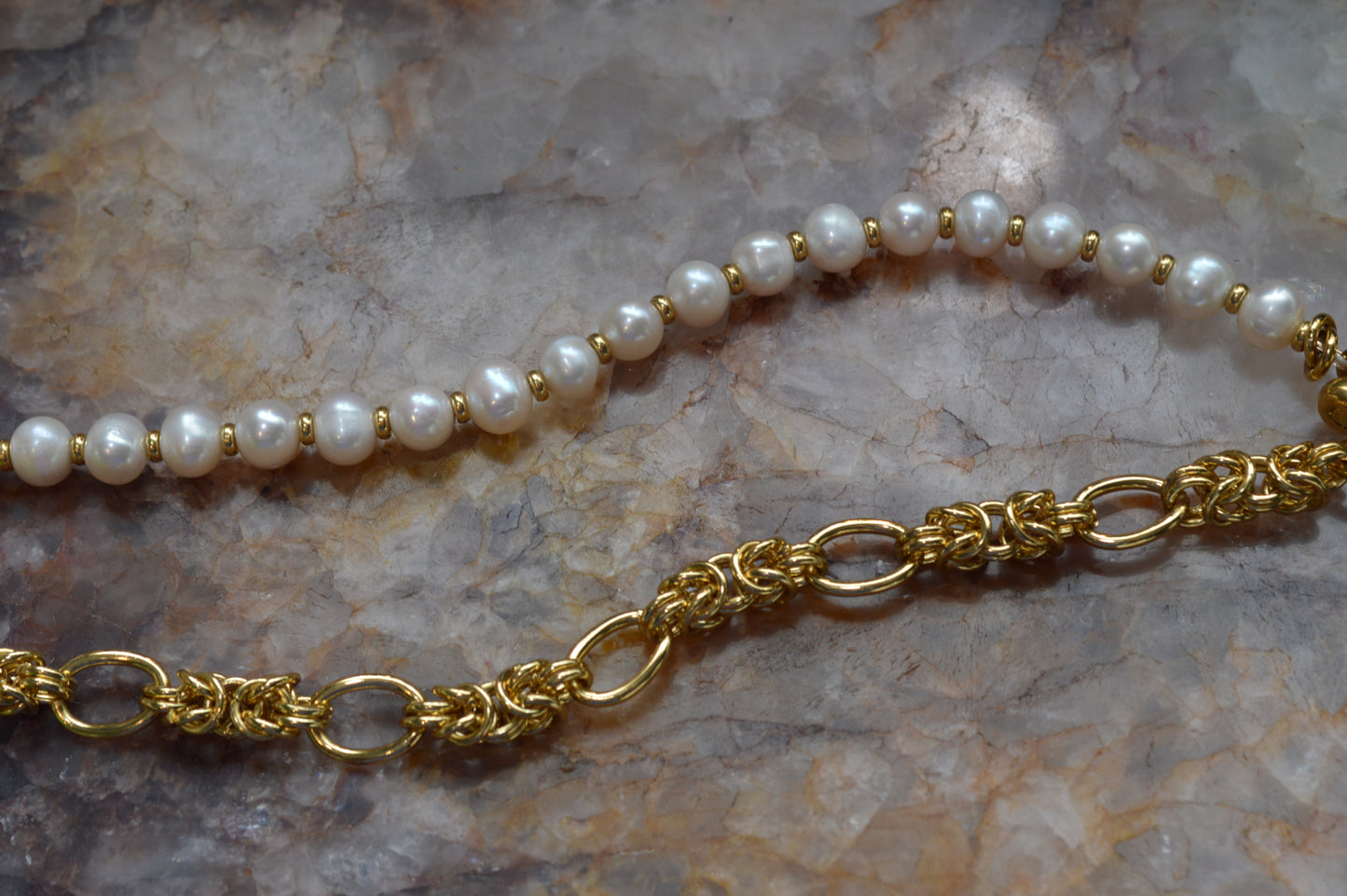 19" Shackle's Pearls & Byzantine Gold Necklace