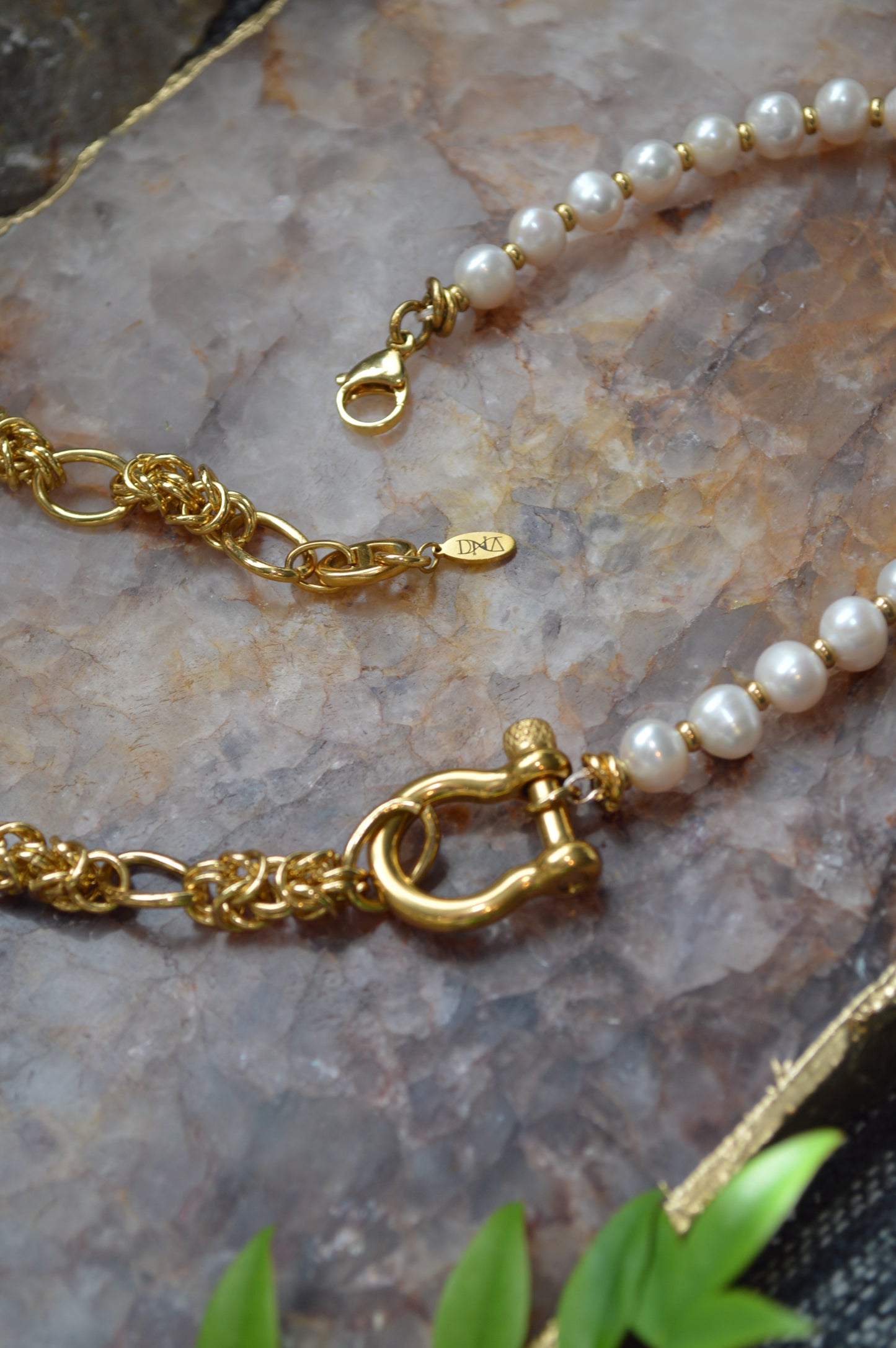 19" Shackle's Pearls & Byzantine Gold Necklace