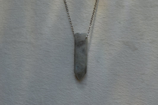 Labradorite Crystal Bullet Point 18” Necklace w/ Adjustable Slide Bead