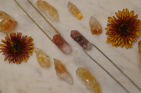 Mini Blood Quartz Crystal Point 18” Necklace w/ Adjustable Slide Bead