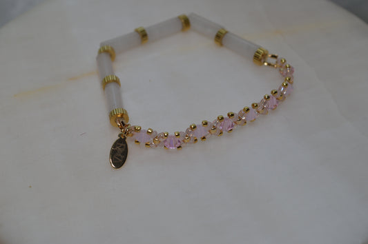 Rose Quartz Half Stretch Gold Bracelet