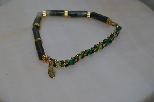 Moss Agate Half Stretch Gold Bracelet
