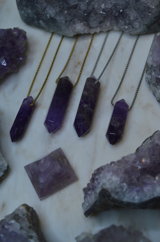 Amethyst Crystal Point Necklace w/ Adjustable Slide Bead