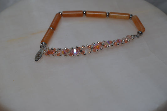 Red Aventurine Half Stretch Silver Bracelet