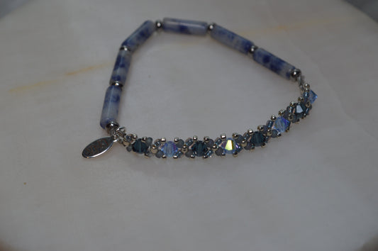 Blue Spot Jasper Half Stretch Silver Bracelet